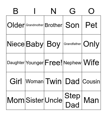 Family signs Bingo Card