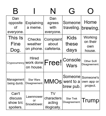 Lunch Bingo Card