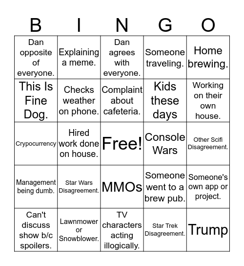 Lunch Bingo Card