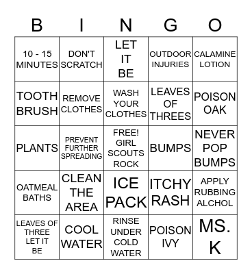 OUTDOOR INJURIES BINGO Card