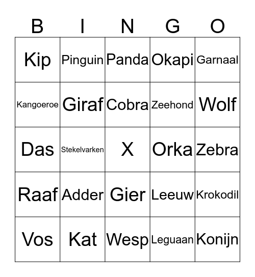 Dierenbingo!!! Bingo Card
