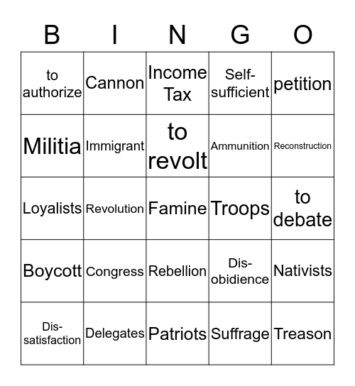 Social Studies Vocabulary  Bingo Card