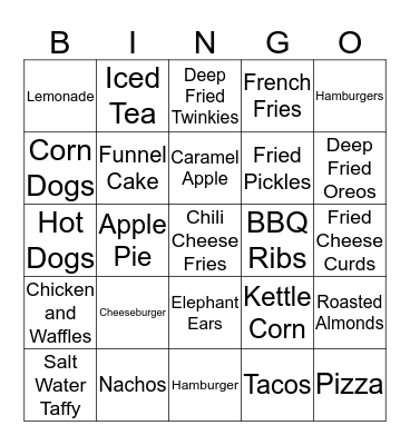 Fair Food and Drink Bingo Card