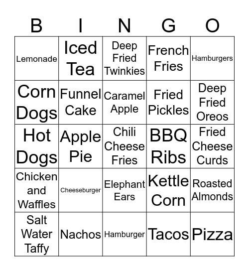 Fair Food and Drink Bingo Card