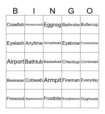 Compound Words Bingo Card