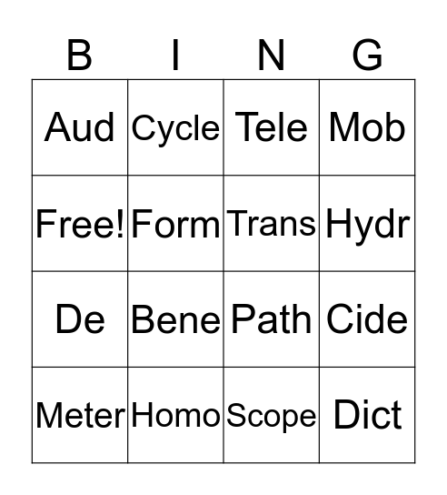Root bingo Card