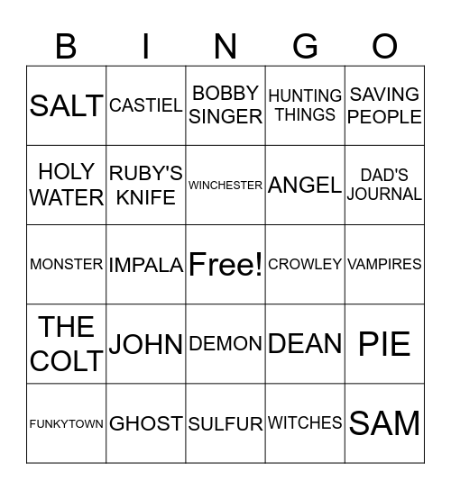 SUPERNATURAL! Bingo Card