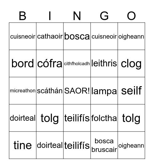 Troscán Aa Bhaile Bingo Card