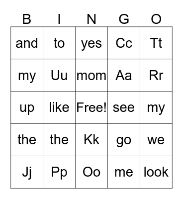 Alphabet & Sight Words Bingo Card