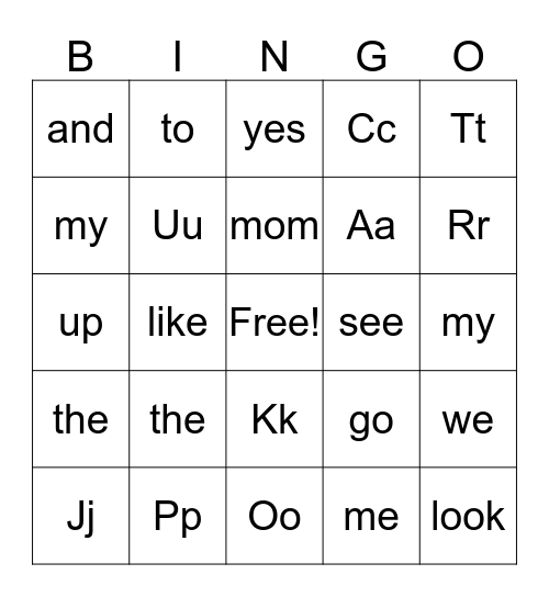 Alphabet & Sight Words Bingo Card
