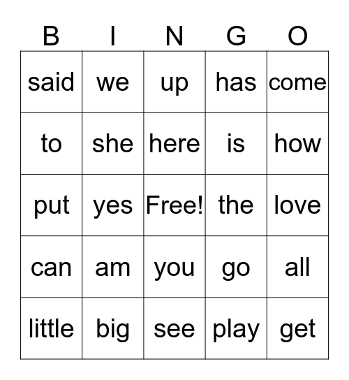 Sight Words not all have been taught Bingo Card