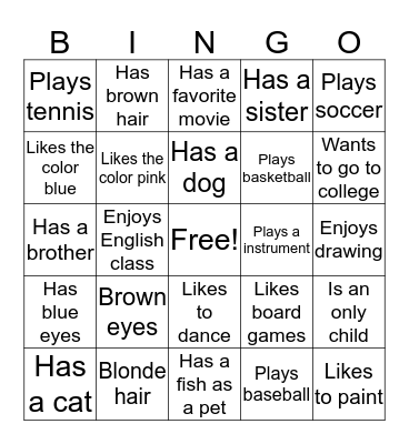 Getting to know eachother Bingo  Bingo Card