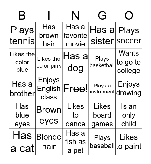 Getting to know eachother Bingo  Bingo Card