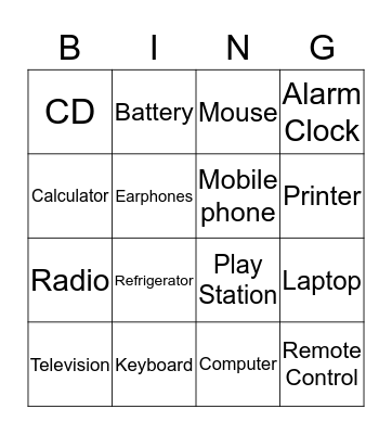 Gadget Bingo Card