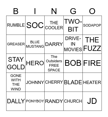 The Outsiders Bingo Card