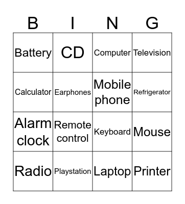 Gadget Bingo Card