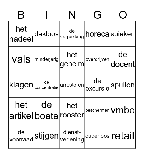 Woordenschat 25 januari Bingo Card