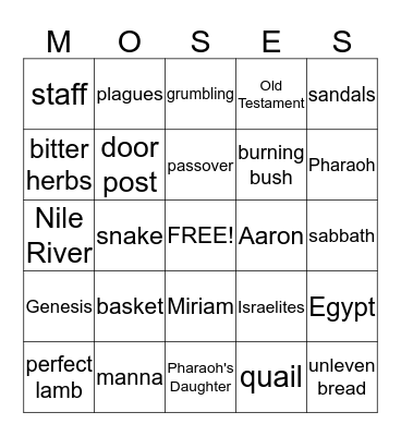 Moses and Israelites Bingo Card