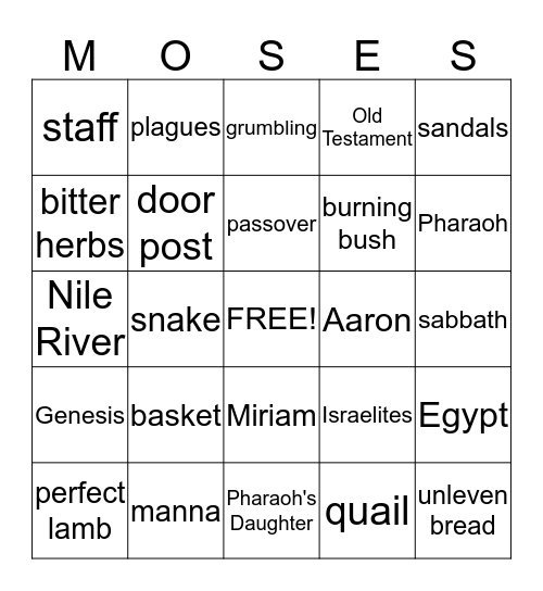 Moses and Israelites Bingo Card