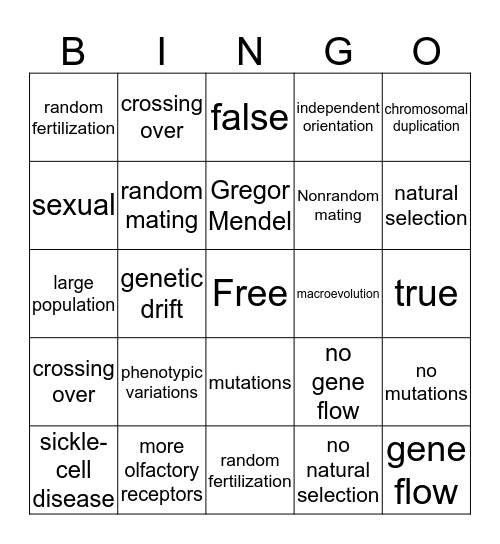 Evolution Bingo Card