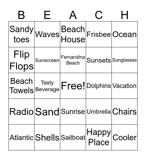 Birthday Beach Bingo Card