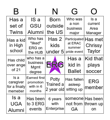 ERG Bingo Card