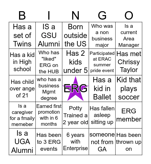 ERG Bingo Card