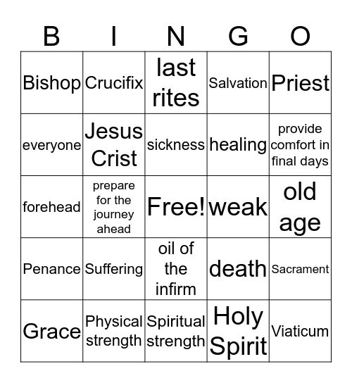Anointing of the Sick Bingo Card