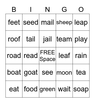 Double Vowel  Bingo Card