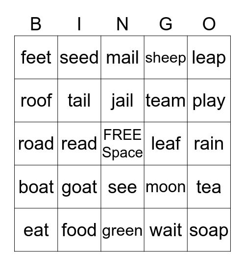 Double Vowel  Bingo Card