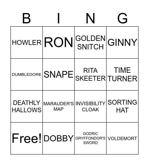 HARRY POTTER Bingo Card