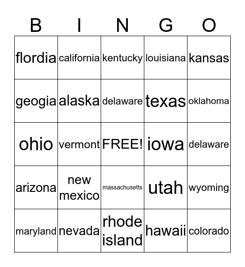 states Bingo Card