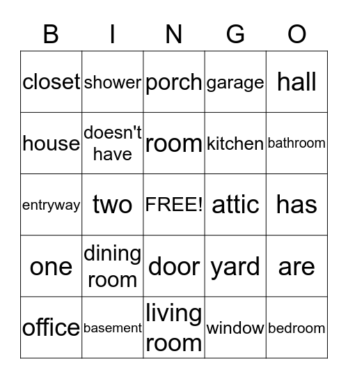 Around the House Bingo Card
