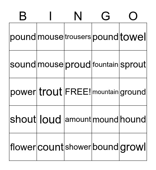 phonic sounds ou ow Bingo Card