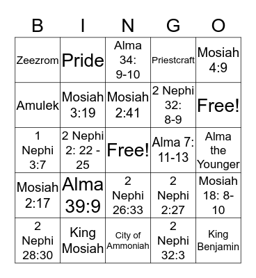 Book or Mormon Doctrinal Mastery Bingo Card