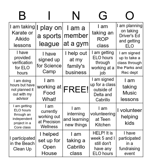 ELO Bingo Card