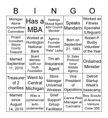 Young Agent Bingo Card