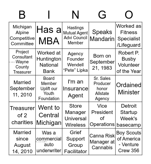 Young Agent Bingo Card