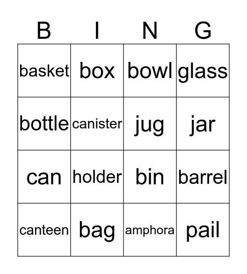Conteiners Bingo Card