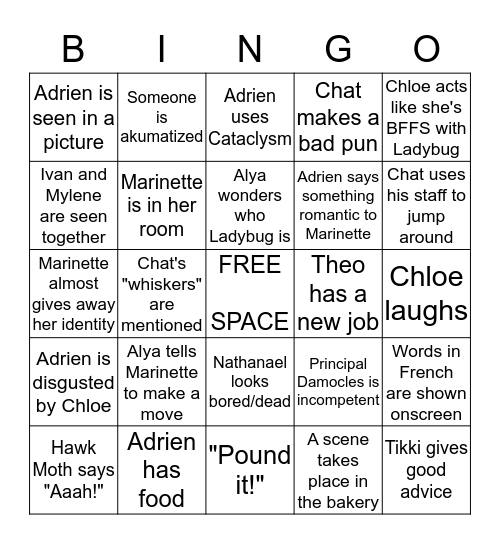Miraculous Bingo! Bingo Card