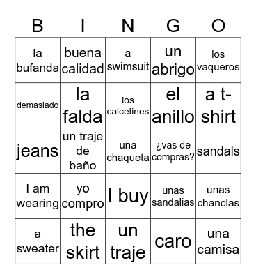 La ropa Bingo Card