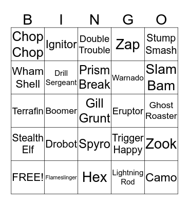 Zachary's Skylander Bingo Card