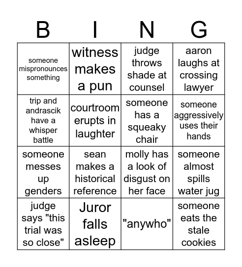 Mock Trial Bingo 2018 Bingo Card