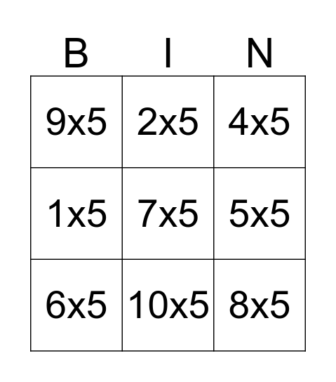 Tafel van 5 Bingo Card
