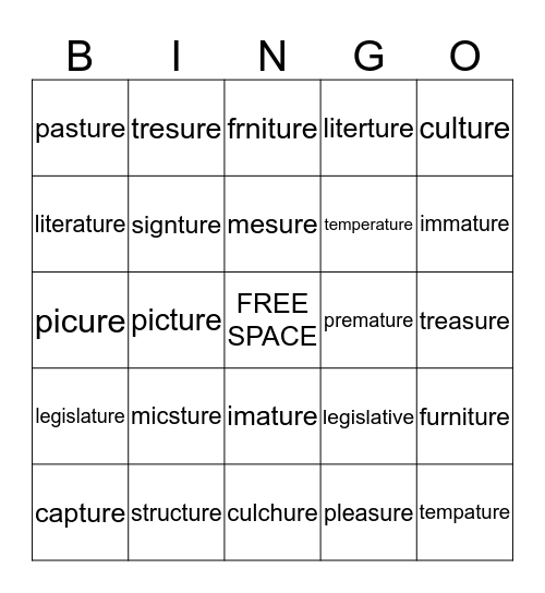 S  P  E  L  L Bingo Card