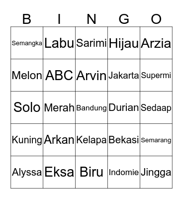 Bismillah Bingo Card