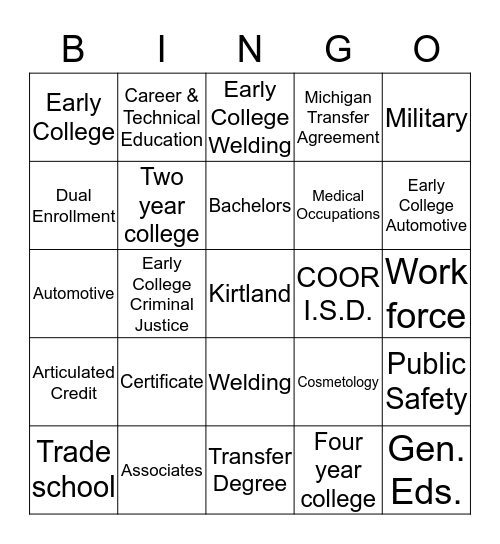 Freshmen Seminar Bingo Card