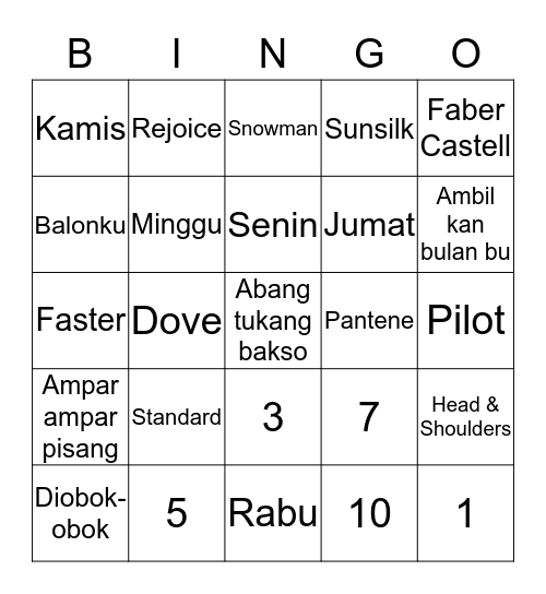 RONDE DUA JAYA! Bingo Card