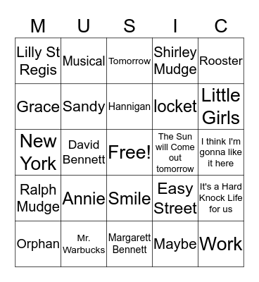 Annie Bingo Card