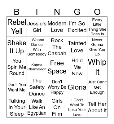 The 80s Bingo Card